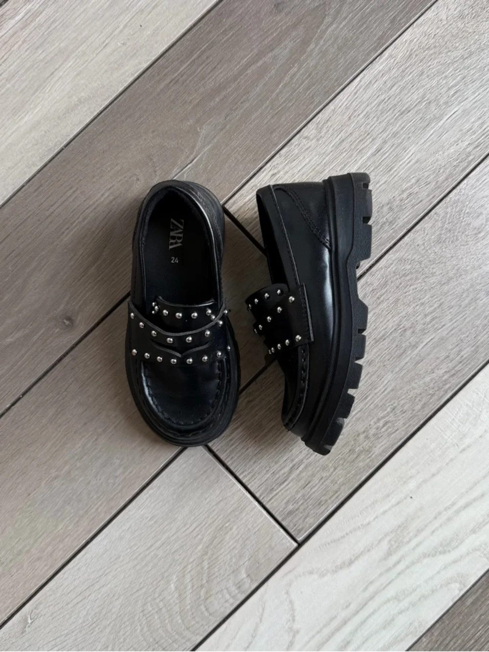 Zara Black Studded Lug Sole Loafers
